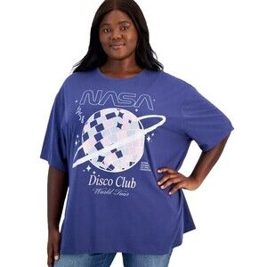 Grayson Threads Plus Size NASA Disco Club Graphic T‑Shirt Blue Short Sleeve NWT